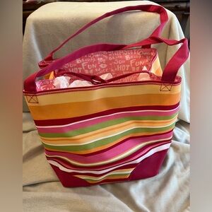 Lancôme Pink Multi-stripe Beach Tote